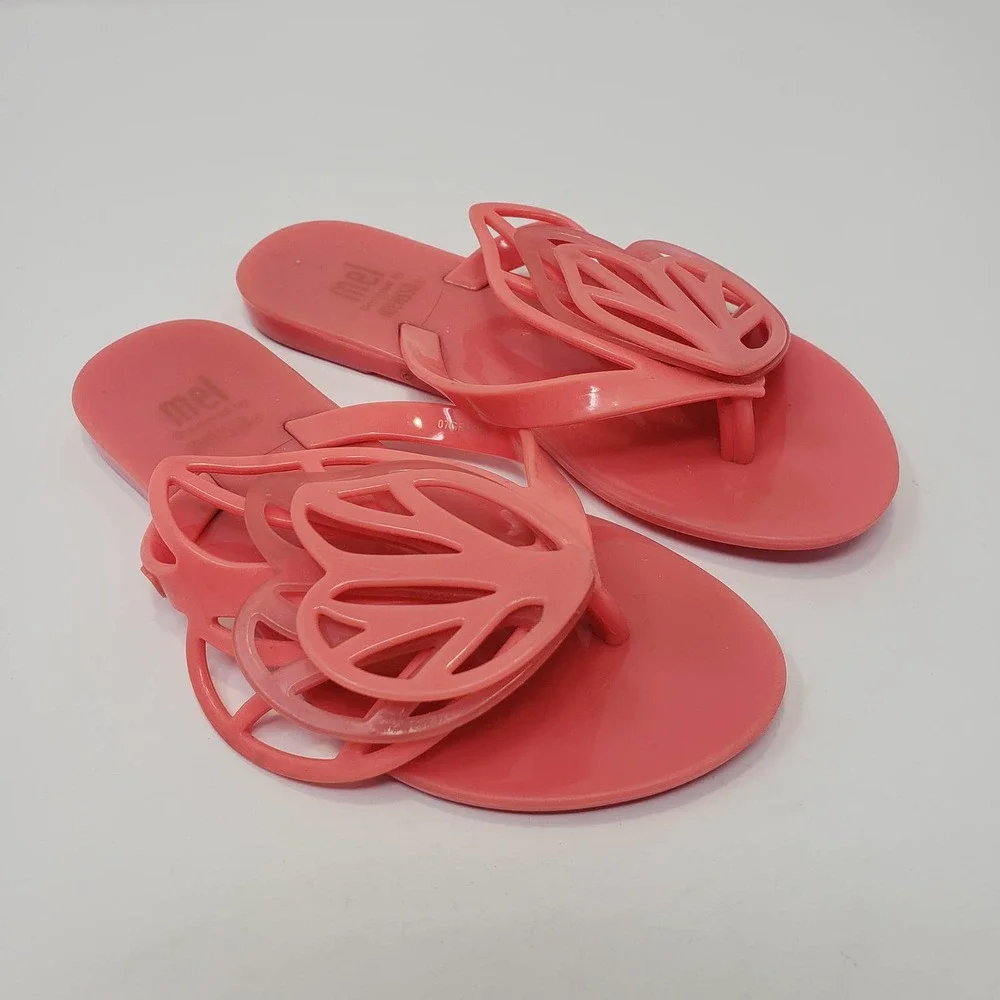 Mel Dreamed by Melissa Butterfly Wing Sandal Size 11 Flip Flop Coral Pink